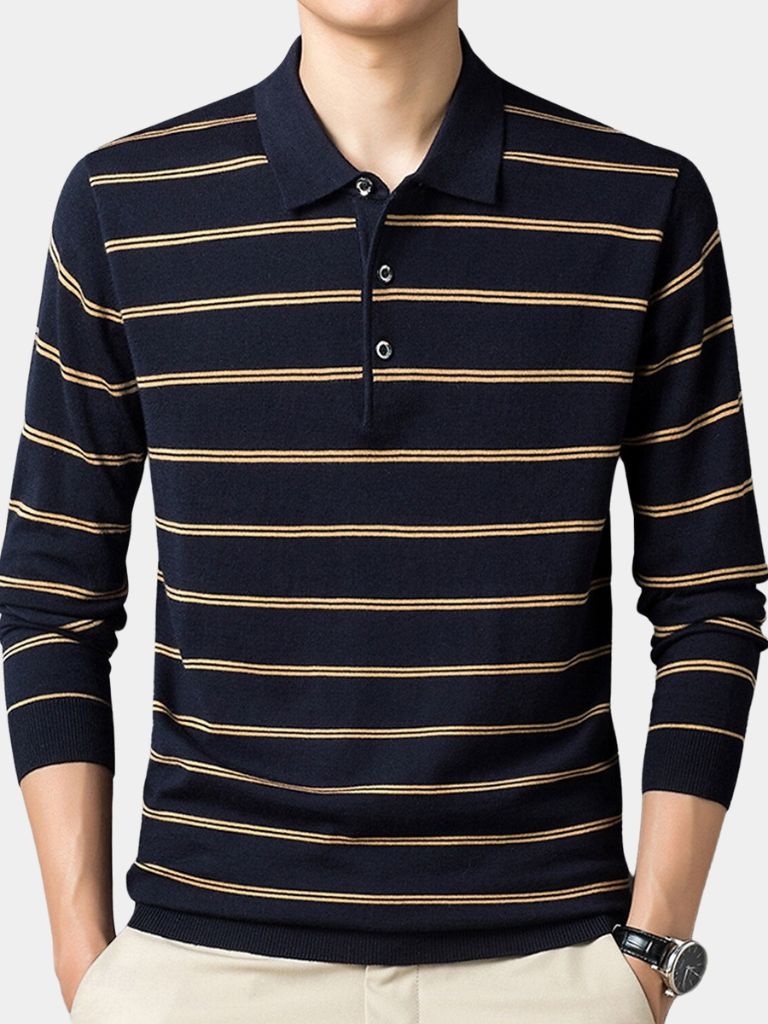 Navy Sunset Striped Polo - Cross & Crown