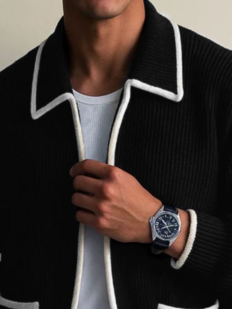 Black Riviera Retro Contrast Knit Cardigan - Cross and Crown