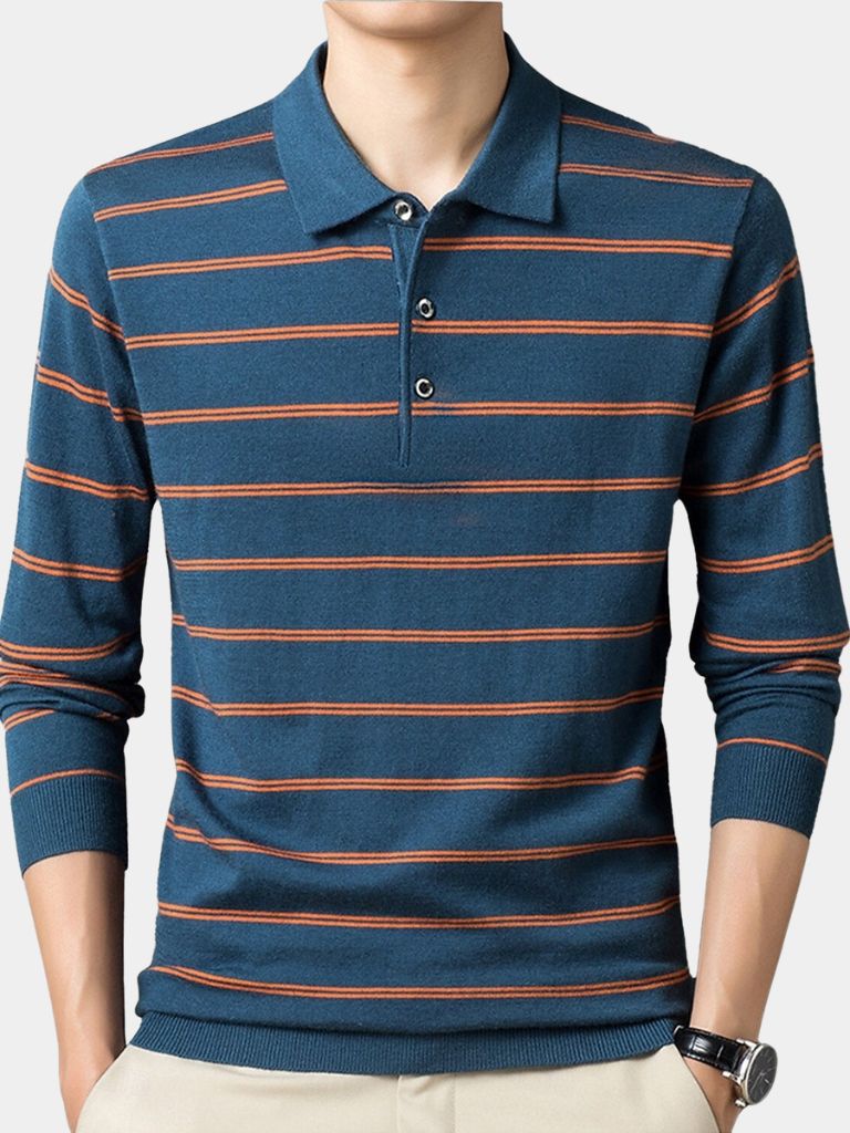 Navy Sunset Striped Polo - Cross & Crown