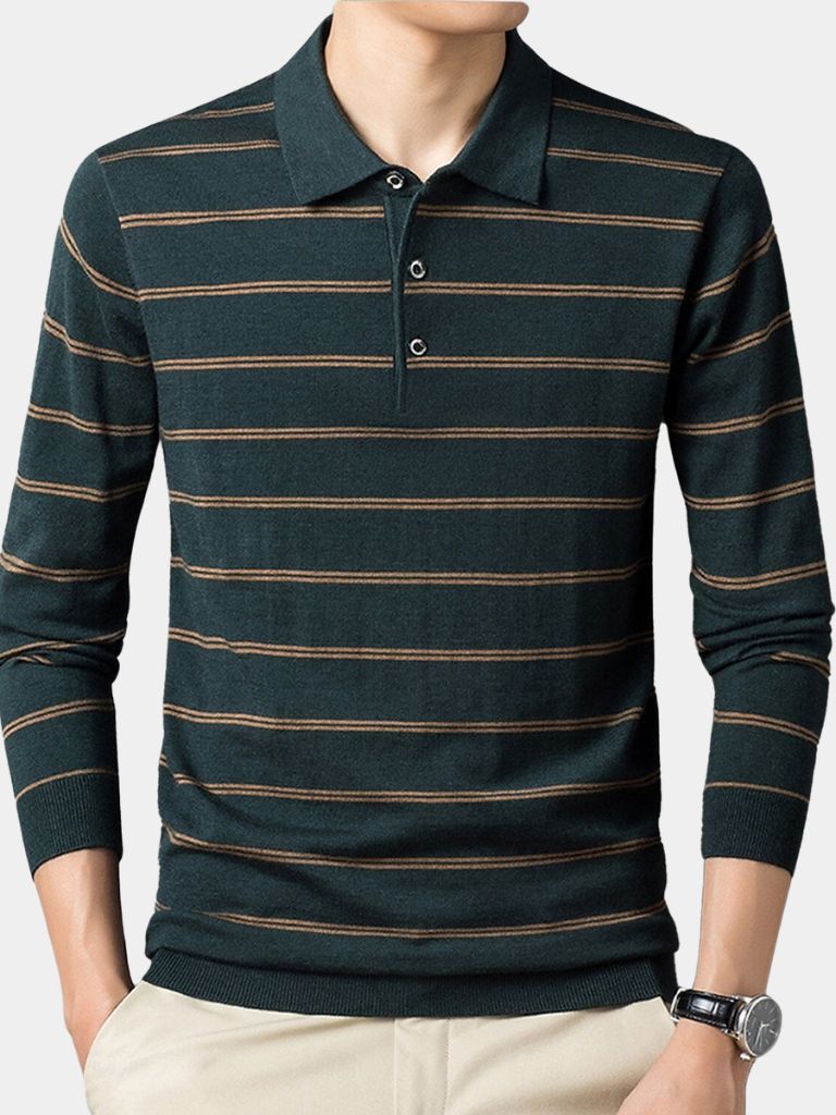 Navy Sunset Striped Polo - Cross & Crown