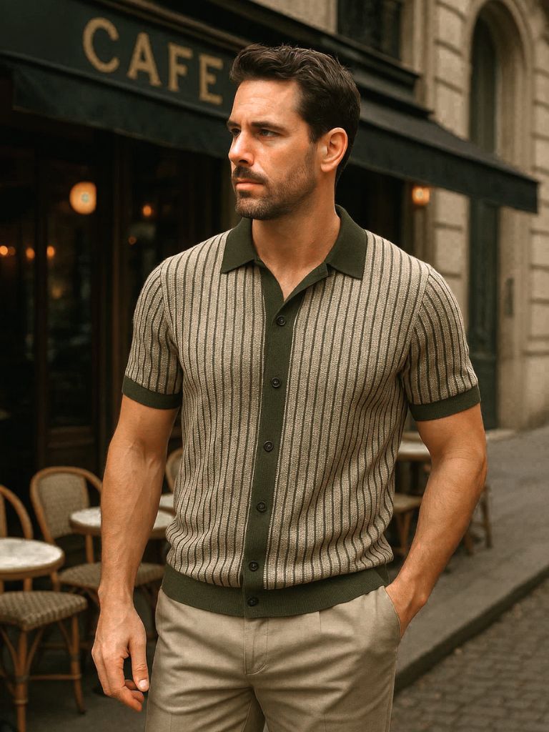 Striped Knit Polo Shirt - Cross & Crown