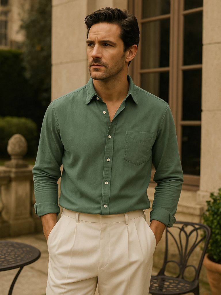 Camicia in lino essenziale a maniche lunghe - <tc>Cross & Crown</tc>