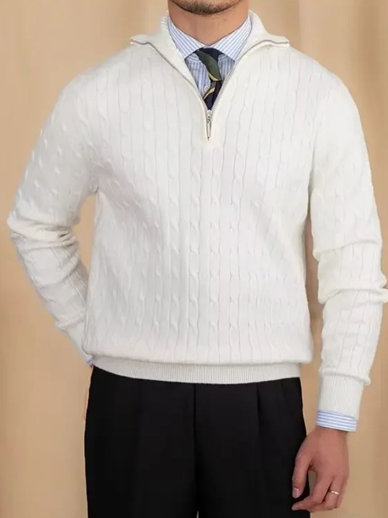 Cable - Knit Zip Neck Sweater - Cross & Crown - Cross & Crown