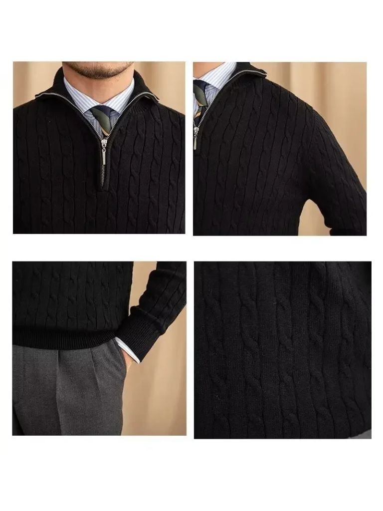 Cable - Knit Zip Neck Sweater - Cross & Crown - Cross & Crown