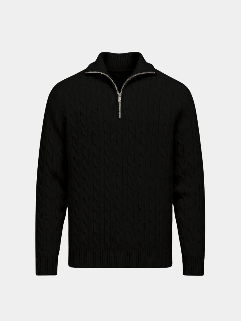 Cable - Knit Zip Neck Sweater - Cross & Crown - Cross & Crown