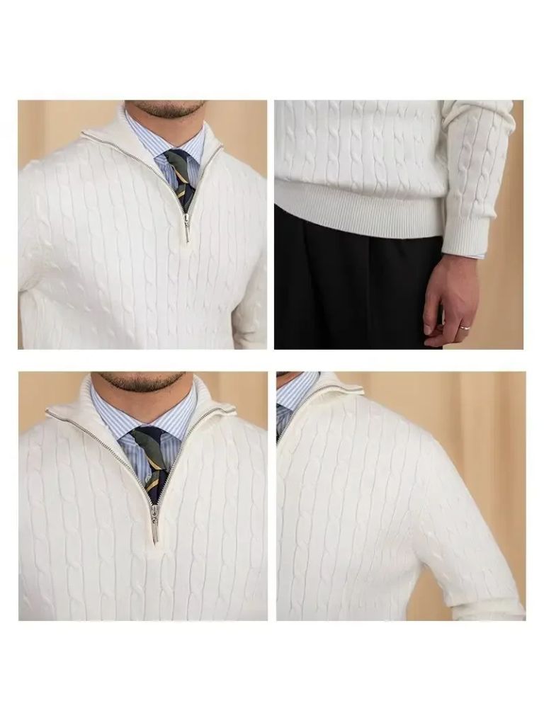 Cable - Knit Zip Neck Sweater - Cross & Crown - Cross & Crown