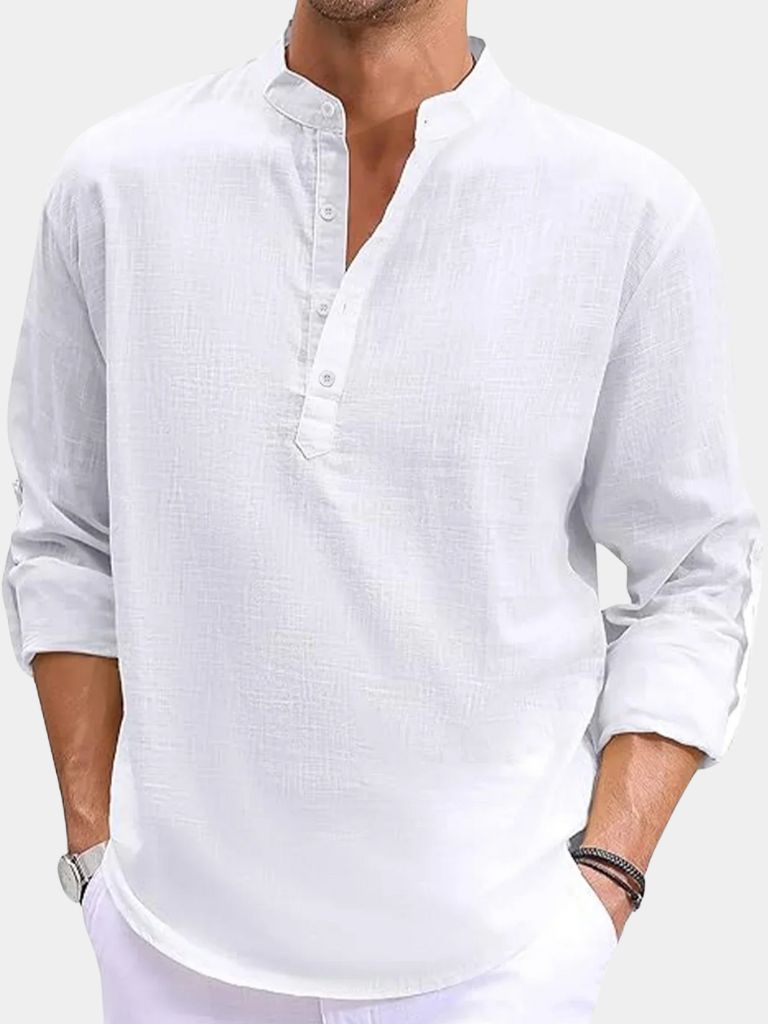 Casual Henry Neck Long Sleeve T-Shirt - Cross & Crown - Cross & Crown