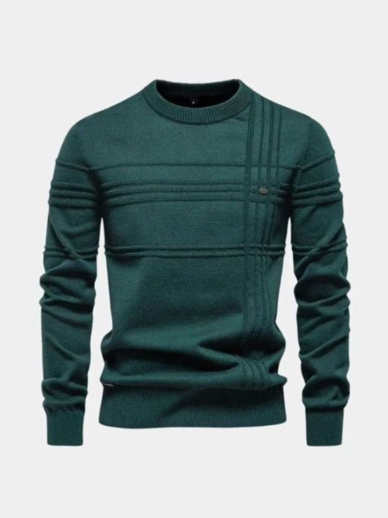 Cotton Knitted Stripped Crew Neck Pullover Sweater - Cross & Crown - Cross & Crown