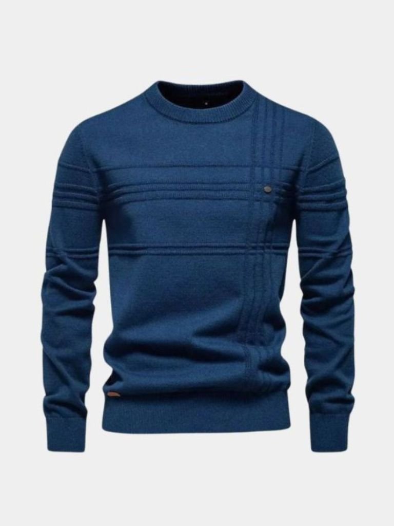 Cotton Knitted Stripped Crew Neck Pullover Sweater - Cross & Crown - Cross & Crown
