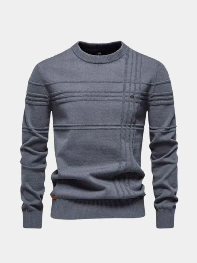 Cotton Knitted Stripped Crew Neck Pullover Sweater - Cross & Crown - Cross & Crown