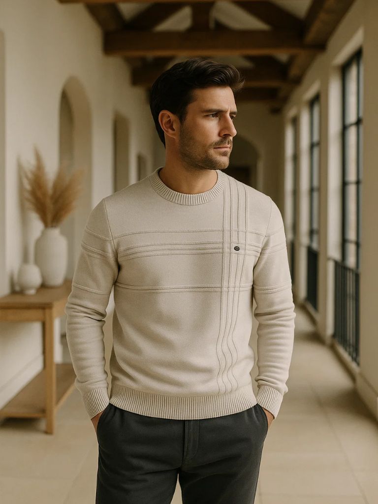 Cotton Knitted Stripped Crew Neck Pullover Sweater - Cross & Crown - Cross & Crown