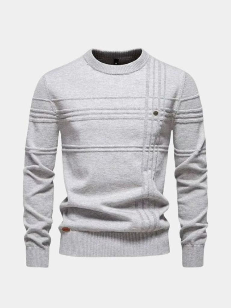 Cotton Knitted Stripped Crew Neck Pullover Sweater - Cross & Crown - Cross & Crown