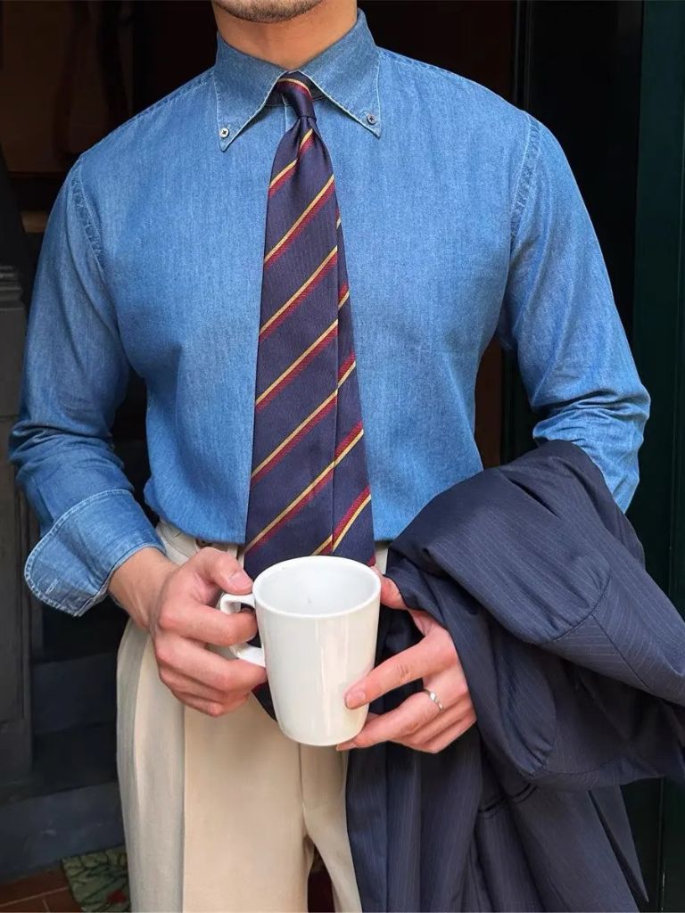 Elegant Denim Shirt - Cross & Crown - Cross & Crown