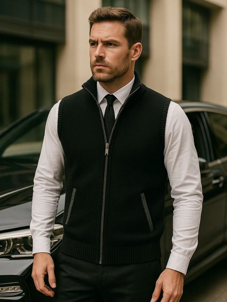 Elegant Full - Zip Sweater Vest - Cross & Crown - Cross & Crown