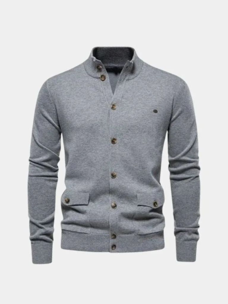 Knitted Stand Collar Cotton Cardigan - Cross & Crown - Cross & Crown
