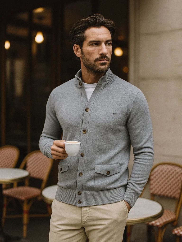 Knitted Stand Collar Cotton Cardigan - Cross & Crown - Cross & Crown