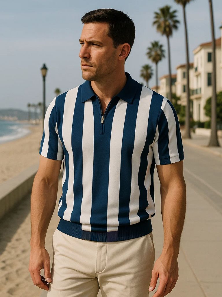 Navy Stripe Polo - Cross & Crown - Cross & Crown