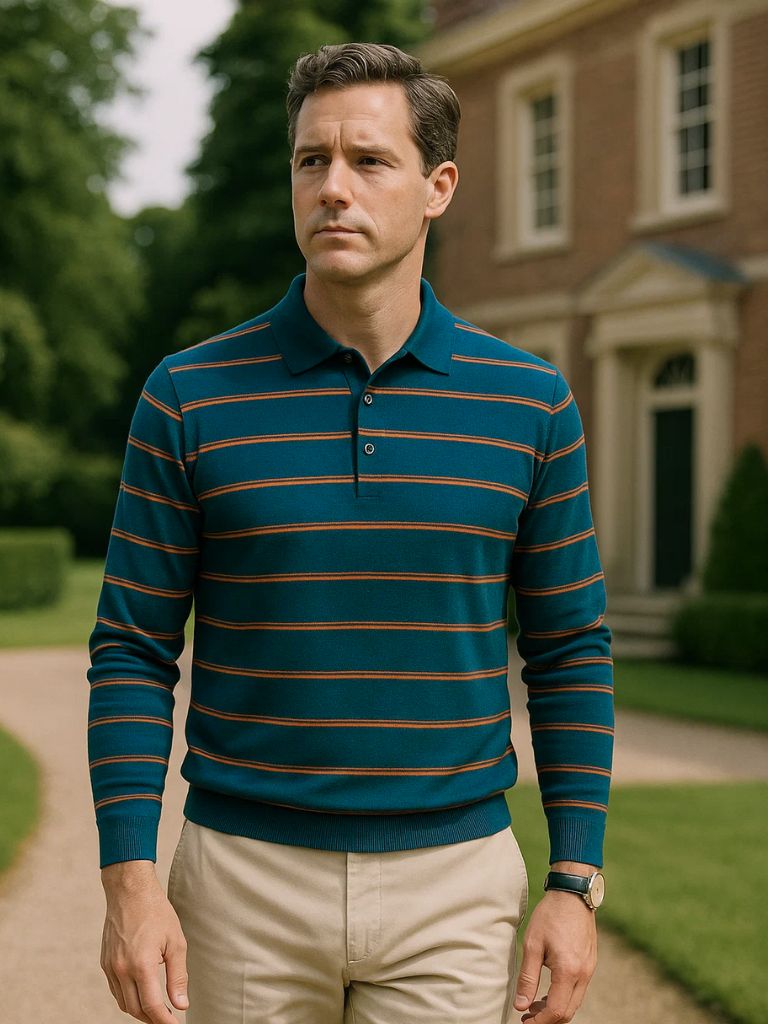 Navy Sunset Striped Polo - Cross & Crown - Cross & Crown