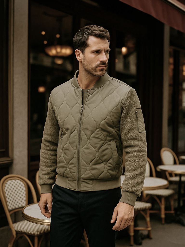 Sherpa Sleeves Padded Bomber Jacket - Cross & Crown - Cross & Crown