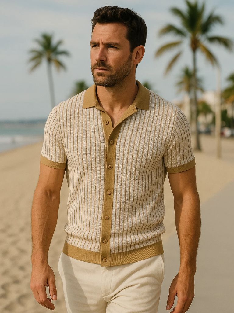 Striped Knit Polo Shirt - Cross & Crown - Cross & Crown