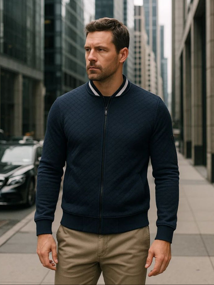 Textured Casual Bomber Jacket - Cross & Crown - Cross & Crown