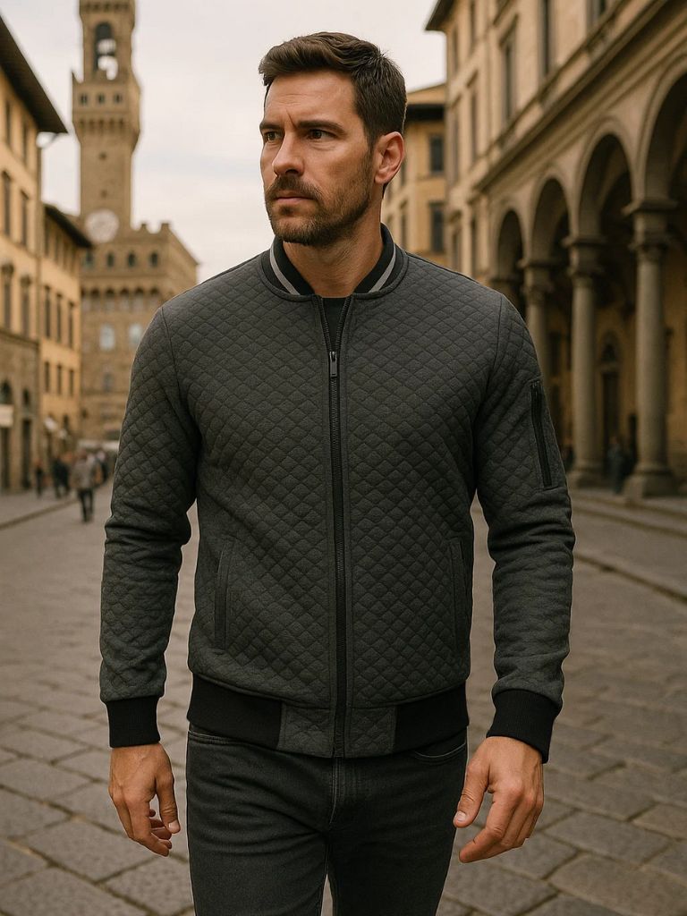 Textured Casual Bomber Jacket - Cross & Crown - Cross & Crown