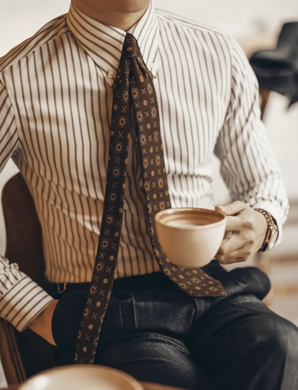 Striped Retro Shirt (Brown) - Cross & Crown Cross & Crown