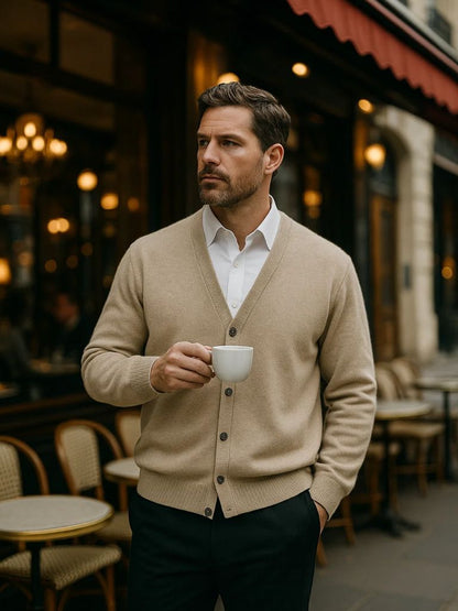 100% Merino Wool V Neck Knitwear Cardigan Sweater - Cross & Crown - Cross & Crown