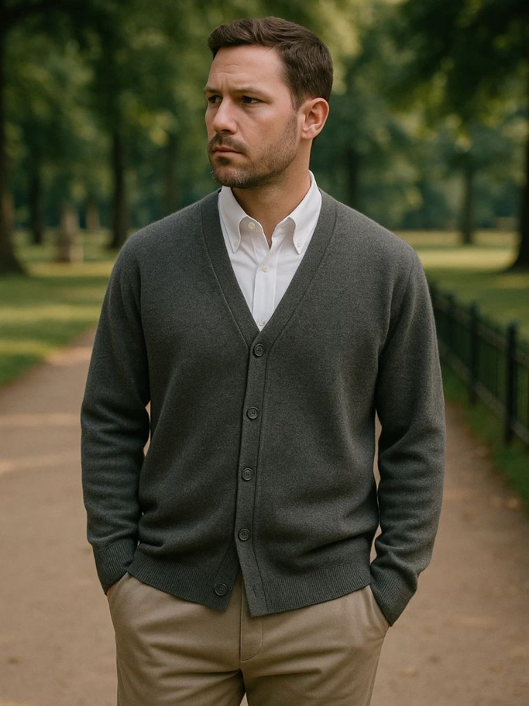 100% Merino Wool V Neck Knitwear Cardigan Sweater - Cross & Crown - Cross & Crown