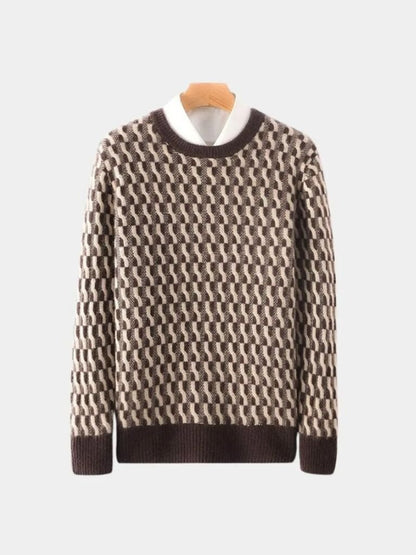 100% Wool Geometric Crew Neck Pullover Sweater - Cross & Crown - Cross & Crown