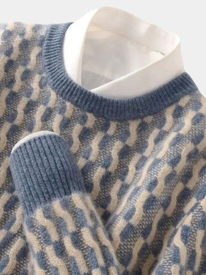 100% Wool Geometric Crew Neck Pullover Sweater - Cross & Crown - Cross & Crown