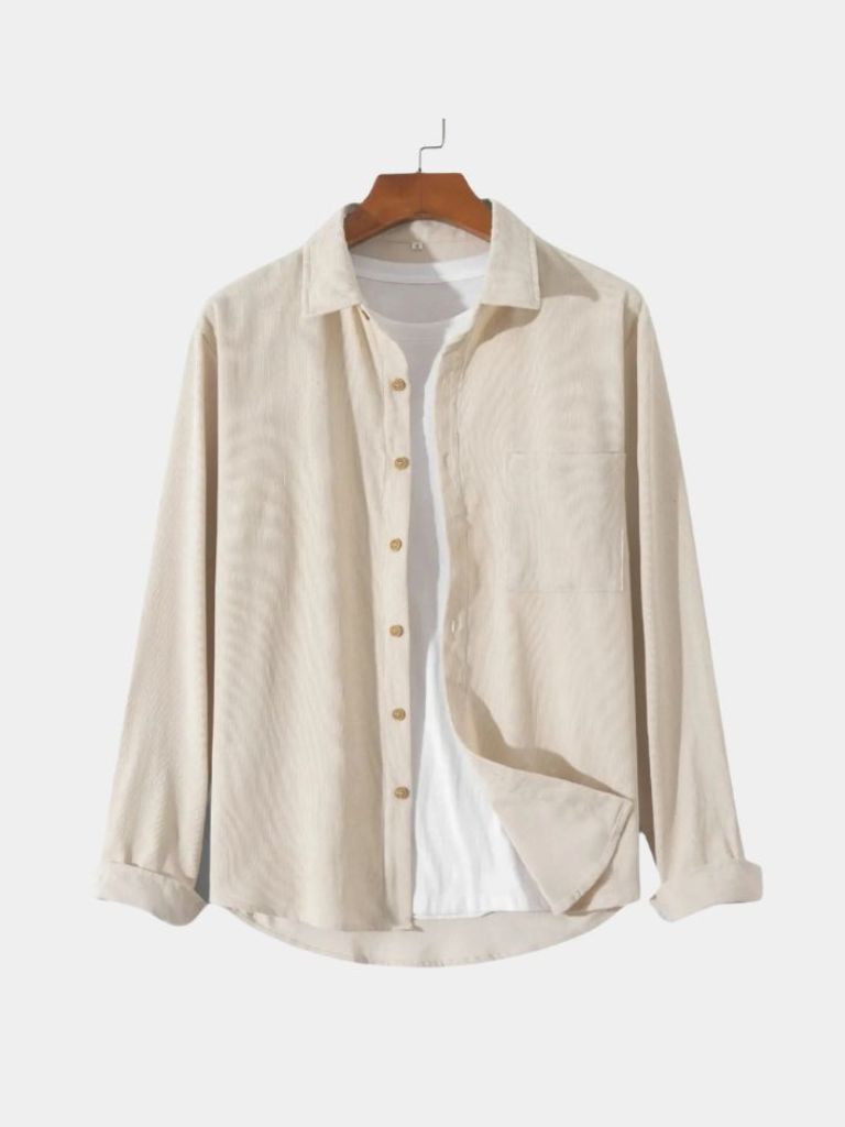 Camisa casual de pana sólida - <tc>Cross & Crown</tc>