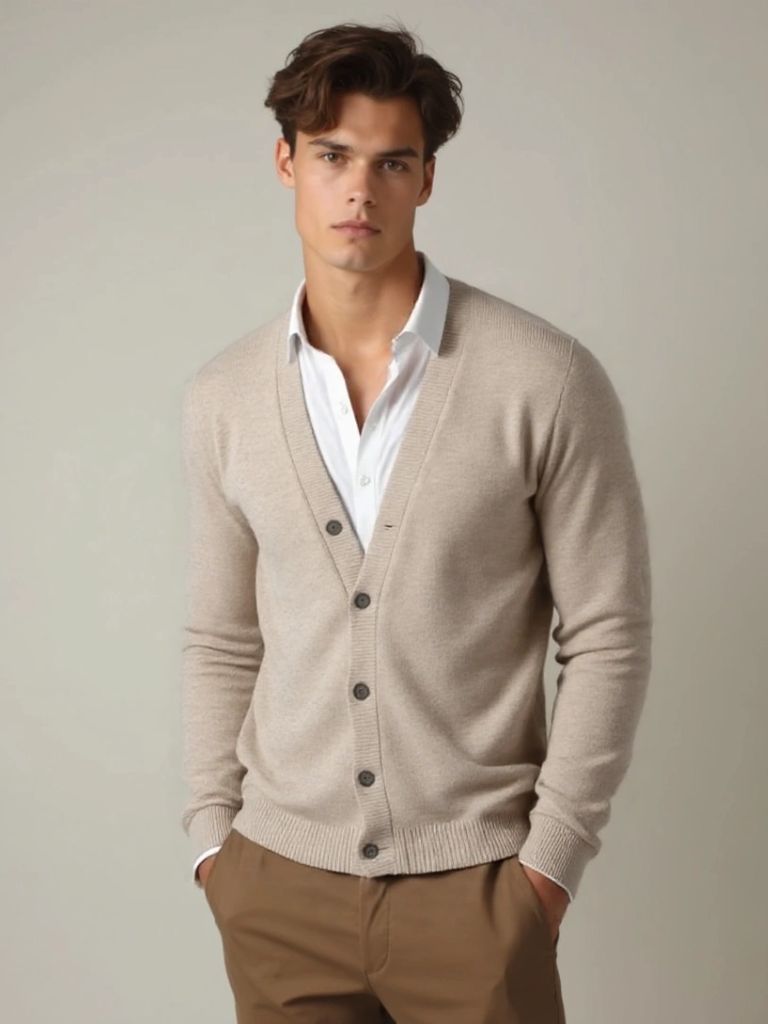 100% Merino Wool V Neck Knitwear Cardigan Sweater - Cross & Crown