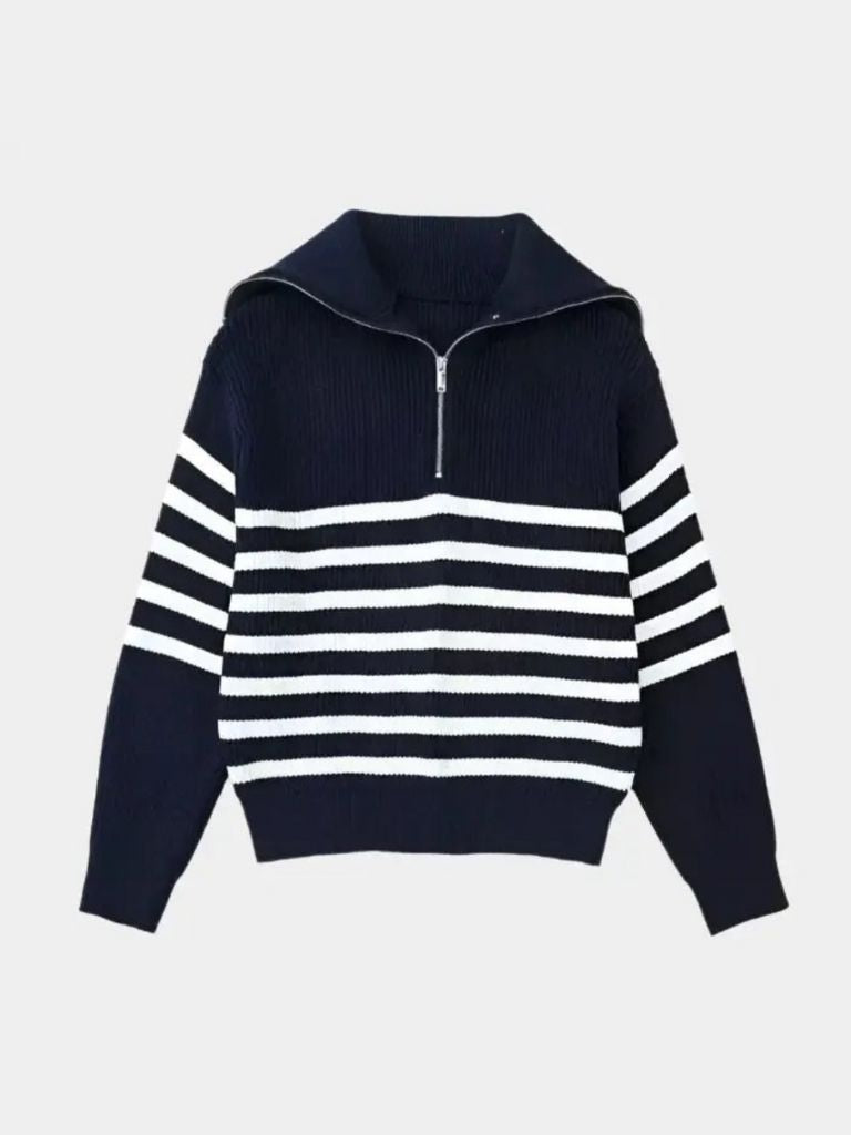 Casual Striped Zip Up Sweater - Cross & Crown