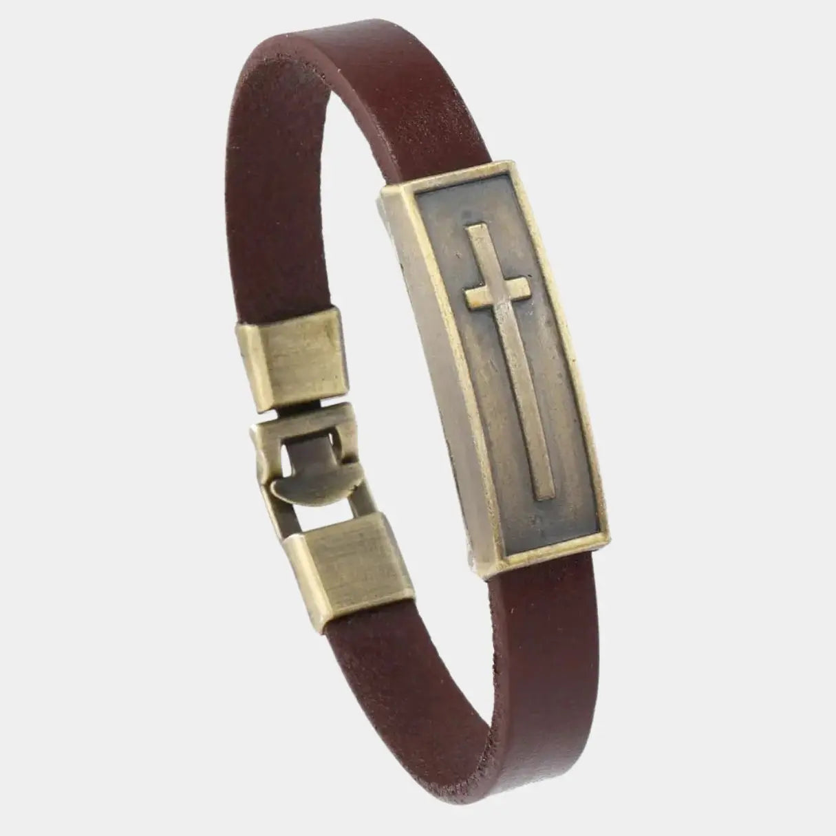 1 Piece Cross bangle vintage leather bracelet for men Cross & Crown