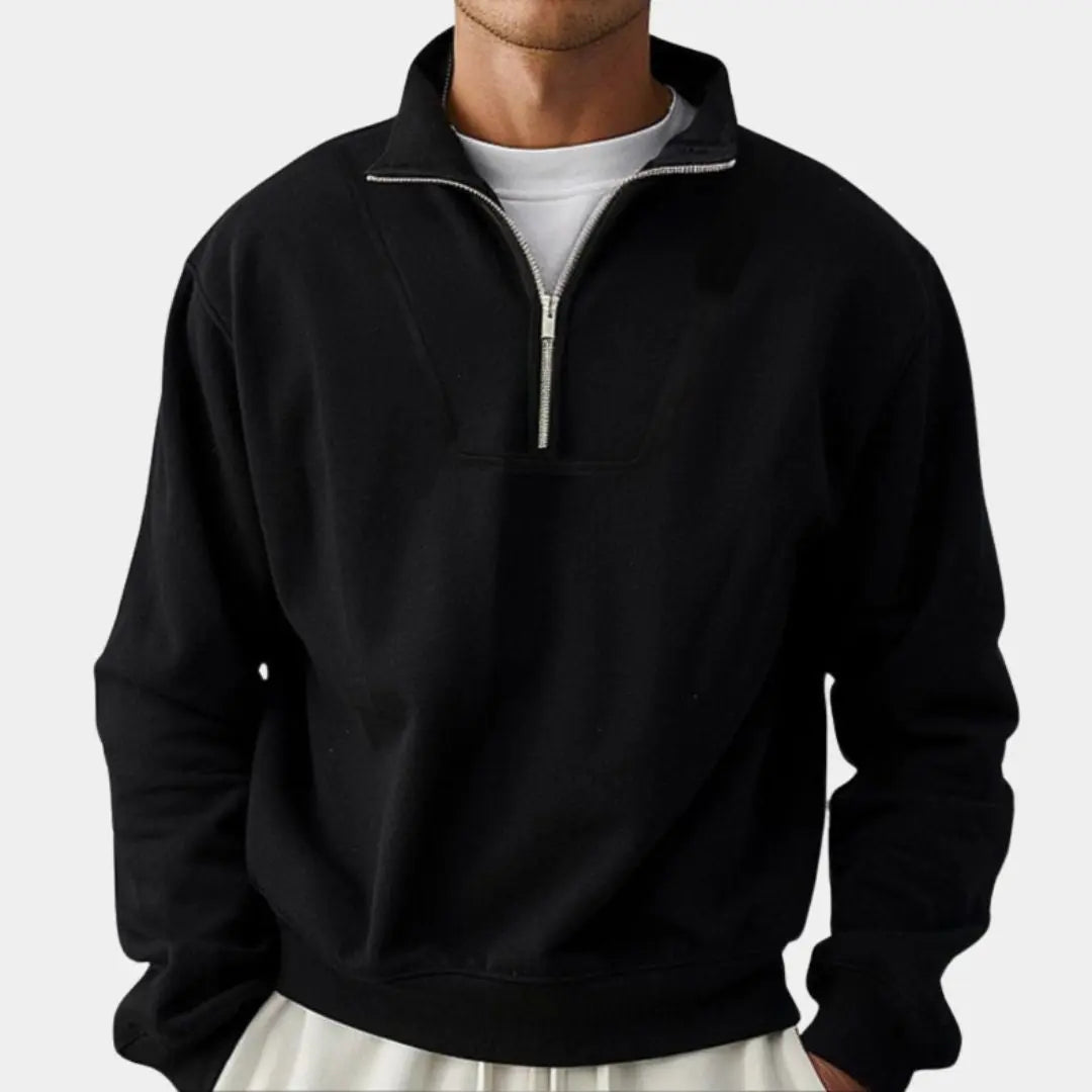 Zip Black Lapel Sports Hoodie Sweatshirt - Cross & Crown Cross & Crown