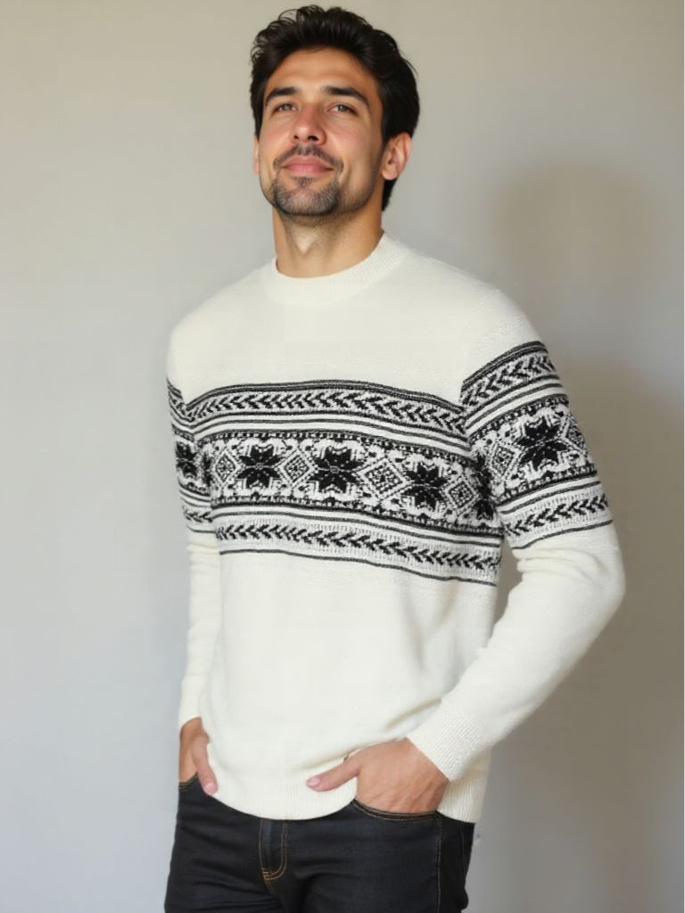 100% Wool Fair Isle Pullover Sweater Jumper - Cross & Crown