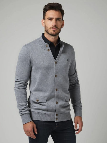 Knitted Stand Collar Cotton Cardigan - Cross & Crown