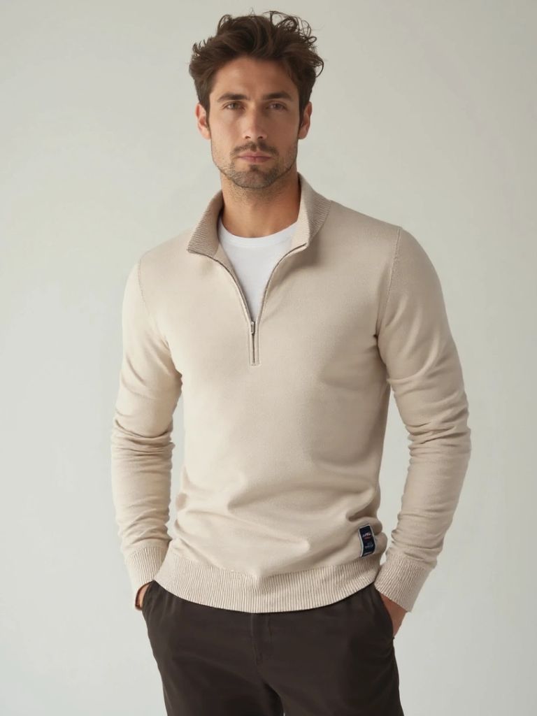 Half Zip Knitwear Solid Color Cardigan Sweater - Cross & Crown