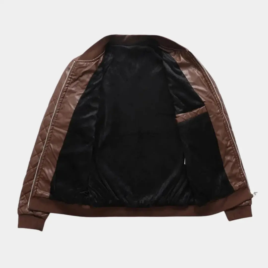 Quilted Brown Leather Bomber Jacket - Cross & Crown Cross & Crown