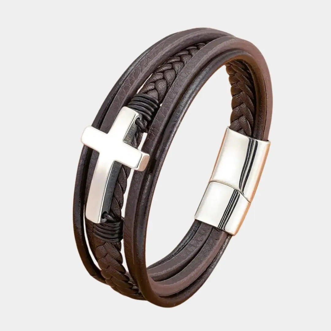 Multi Layer Cross Leather Bracelet - Cross & Crown Cross & Crown