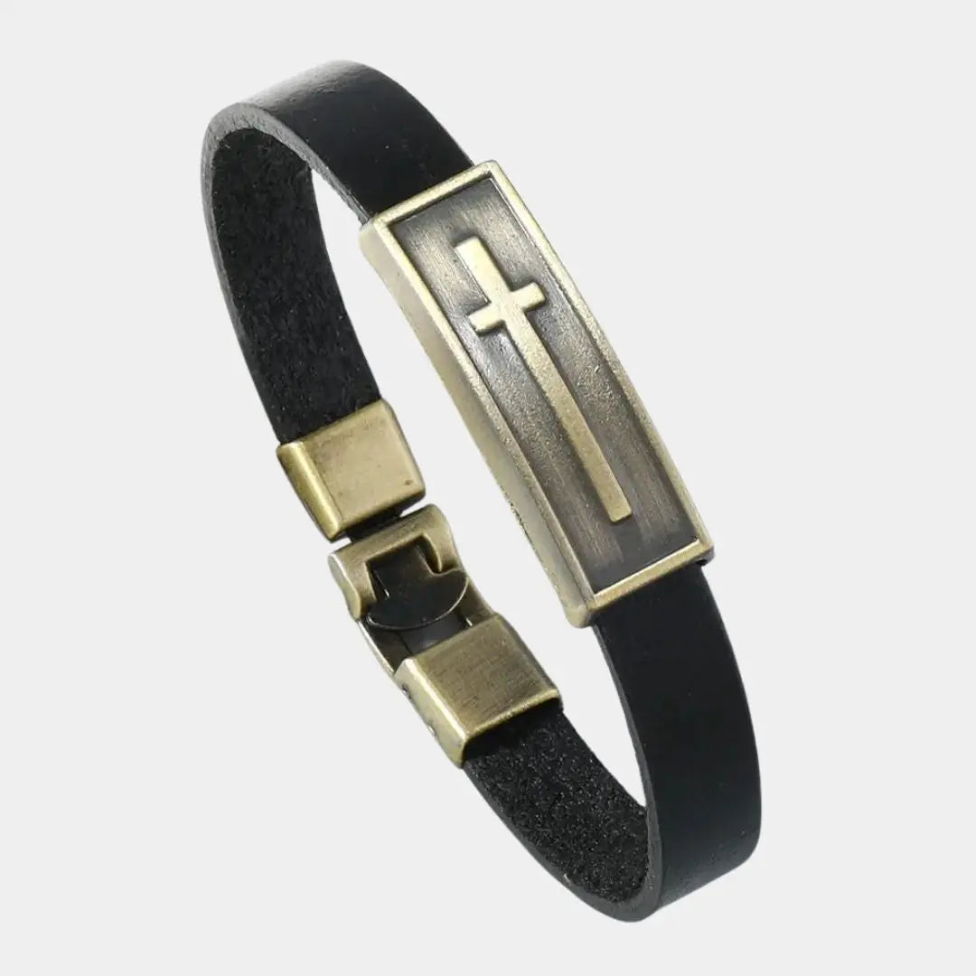 Minimalist Leather Cross Bracelet - Cross & Crown Cross & Crown