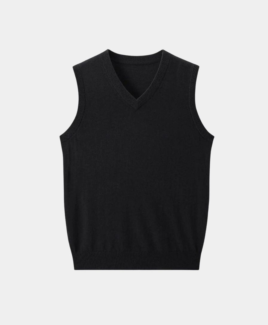 100% Cashmere V Neck Knit Vest - Cross & Crown