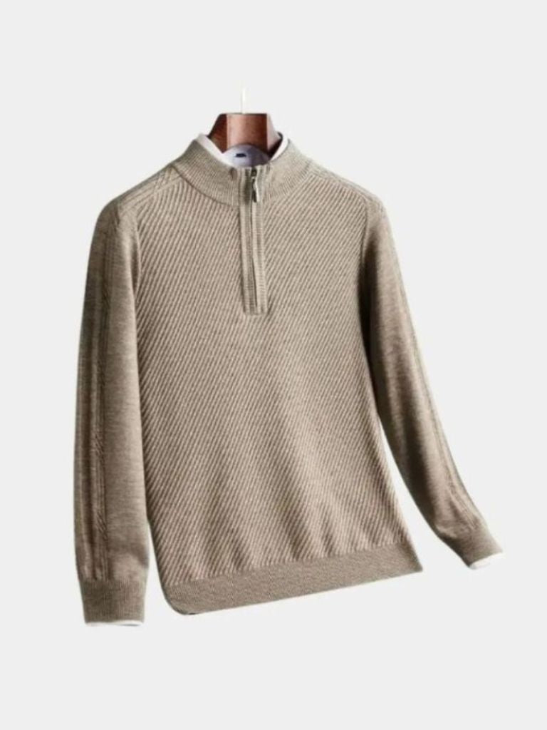 Stripe Quarter Zip Wool Sweater - Cross & Crown