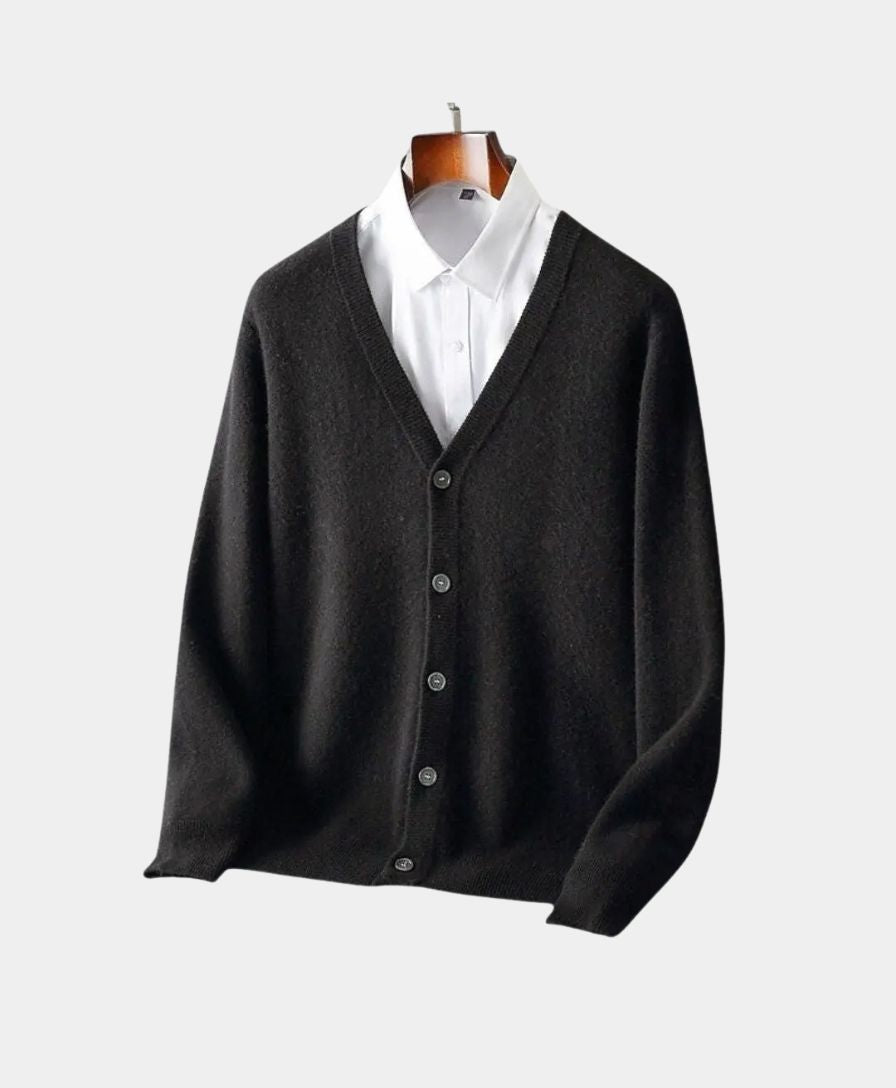 100% Merino Wool V Neck Knitwear Cardigan Sweater - Cross & Crown