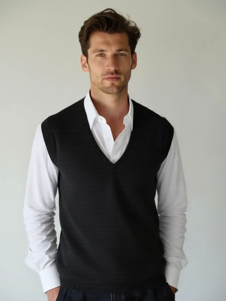 100% Cashmere V Neck Knit Vest - Cross & Crown