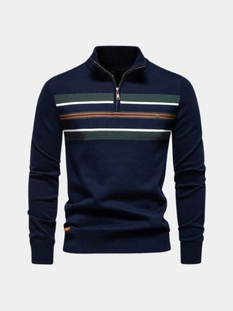 Knit Striped Quarter-Zip Jumper Sweater - Cross & Crown