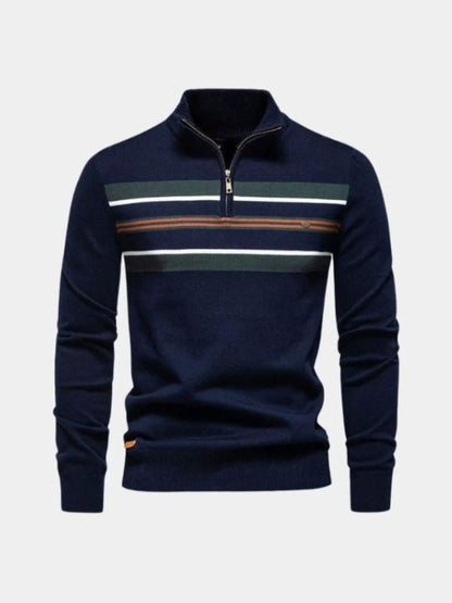 Knit Striped Quarter-Zip Jumper Sweater - Cross & Crown
