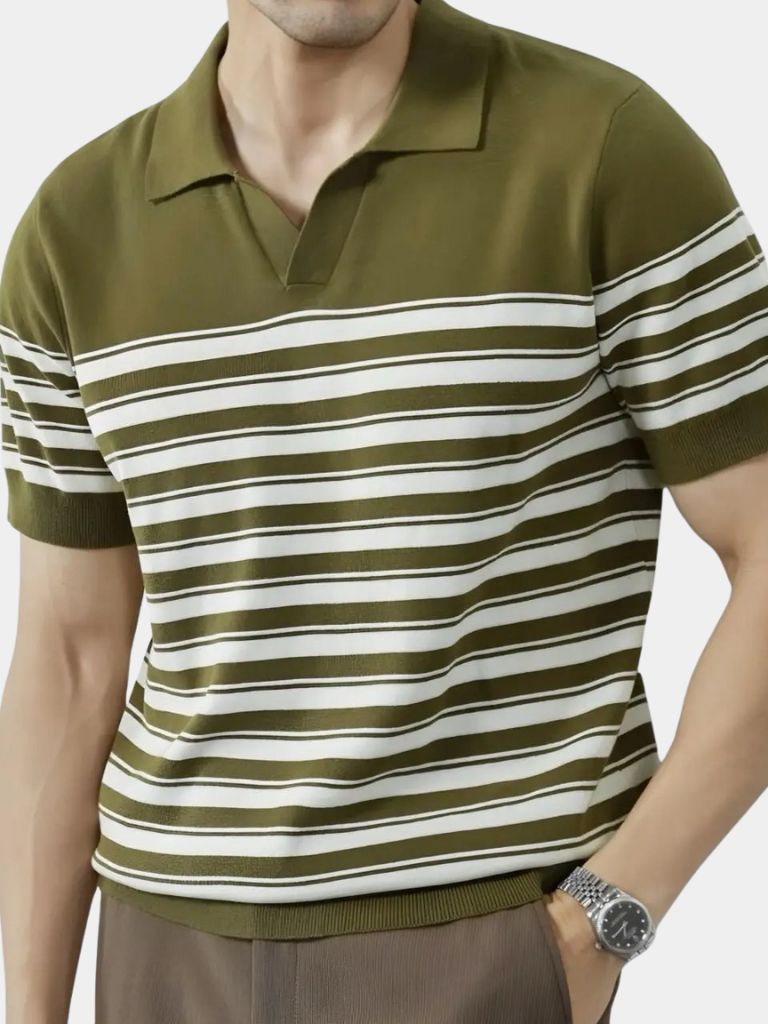 Classic Knit Striped Mesh Polo Shirt - Cross & Crown