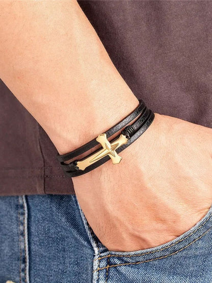 Multi Layer Prayer Cross Bracelet - Cross & Crown